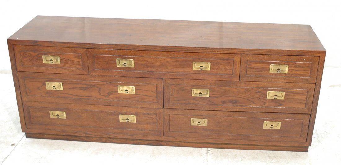 HENREDON Campaign style Low Chest Dresser. Seven: HENREDON Campaign style Low Chest Dresser. Seven drawers.-- Dimensions: H: 28 inches: D: 18 inches: L: 72 inches ---