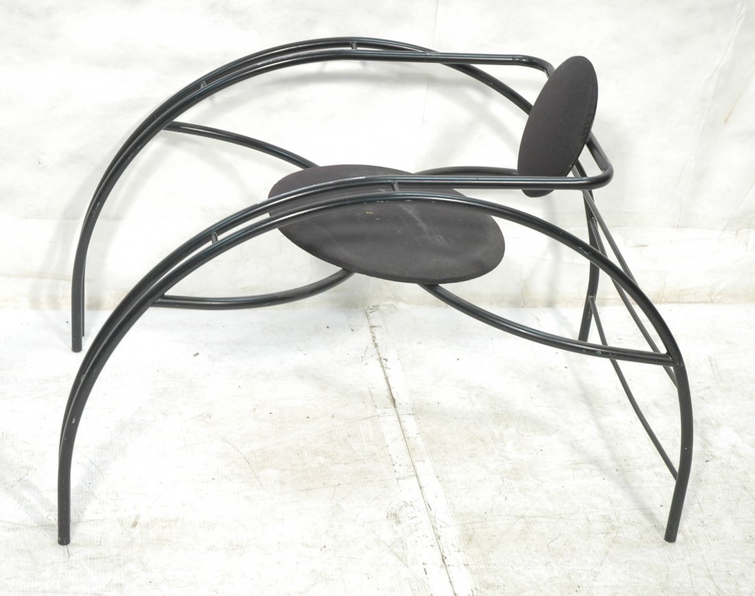 Memphis style Black Metal Spider Chair. Black Fab: Memphis style Black Metal Spider Chair. Black Fabric. Tag: AMISCO Industries. -- Dimensions: H: 33 inches: W: 26.5 inches: D: 40 inches ---