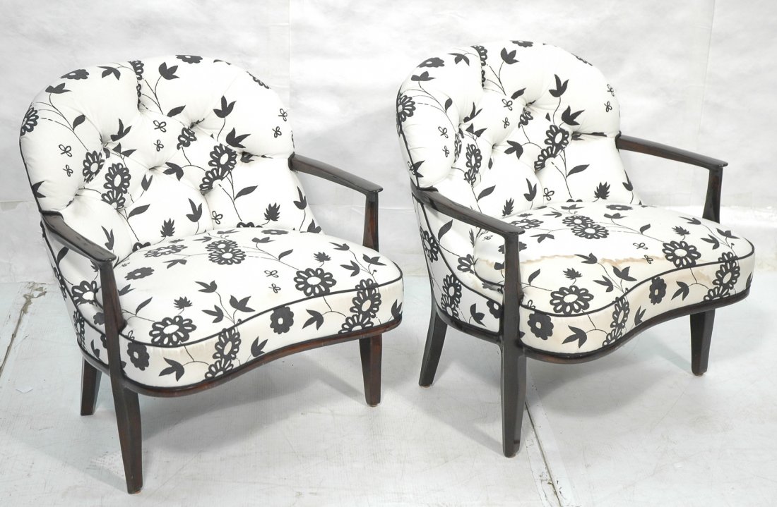 Pair Edward Wormley Dunbar Janis Chairs. High glo: Pair Edward Wormley Dunbar Janis Chairs. High gloss finish to wood.-- Dimensions: H: 30 inches: W: 28 inches: D: 30 inches ---