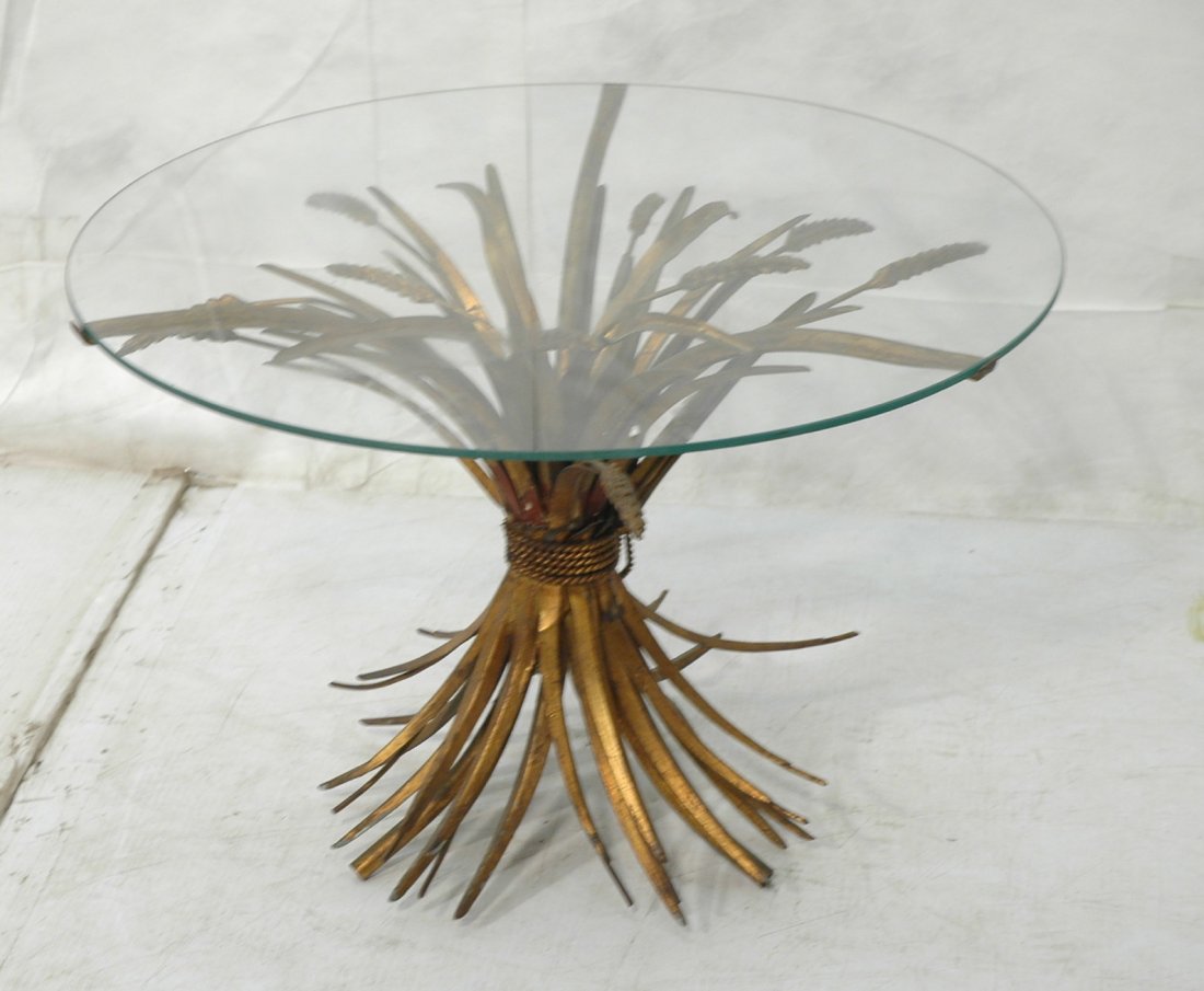 Italian Iron Wheat Sheaf Side Table. Glass top.: Italian Iron Wheat Sheaf Side Table. Glass top.-- Dimensions: H: 16 inches: W: 23 inches ---