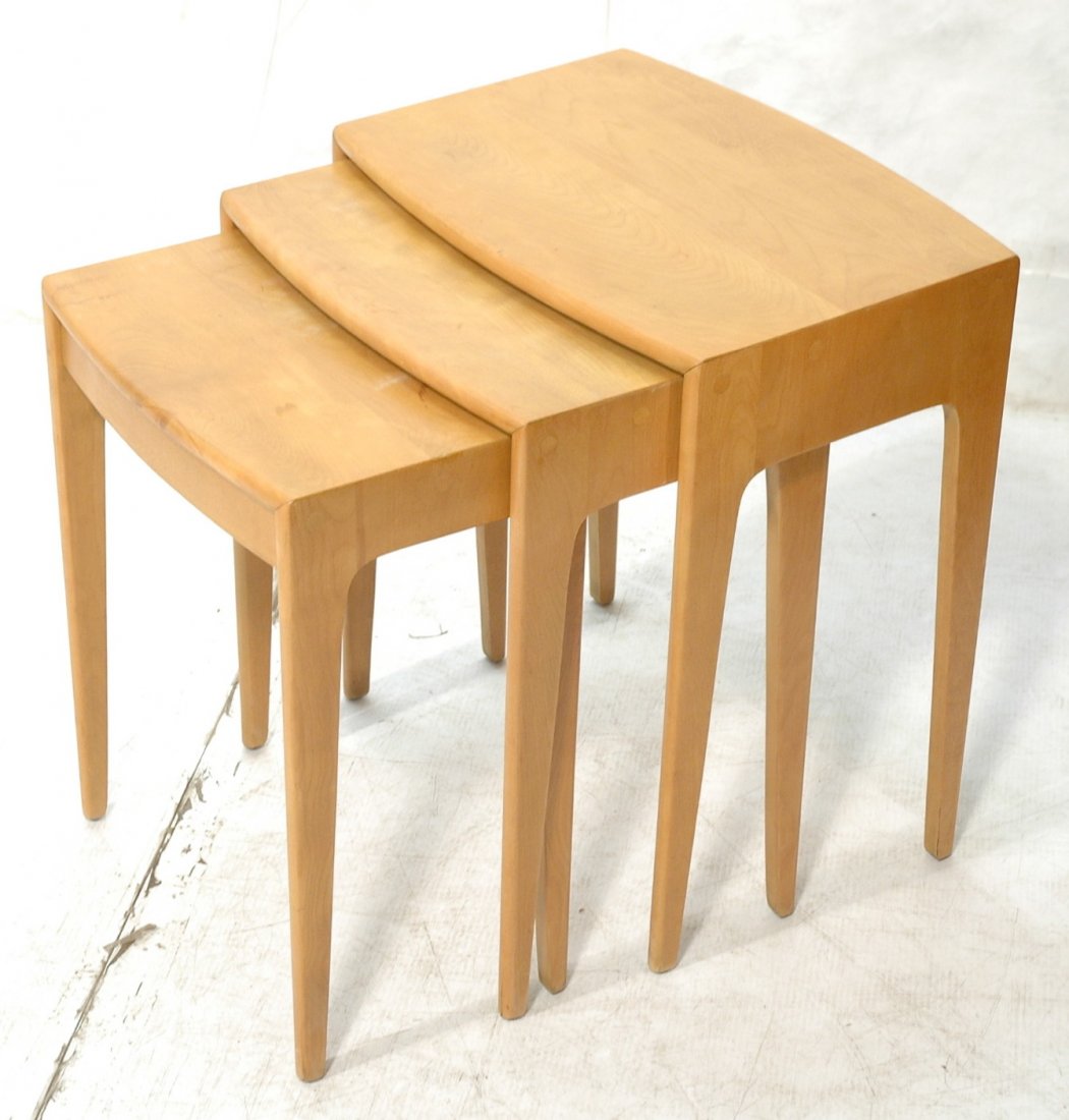 3pc HEYWOOD WAKEFIELD Nesting Tables. Set of thre: 3pc HEYWOOD WAKEFIELD Nesting Tables. Set of three bowed side tables. Marked.-- Dimensions: ---