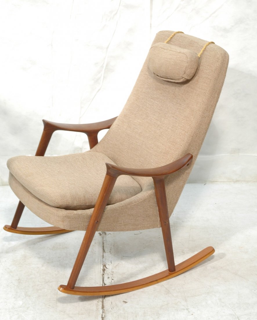 Danish Modern Teak Rocking Chair Rocker. Tall bac: Danish Modern Teak Rocking Chair Rocker. Tall back with separate head rest. -- Dimensions: H: 39+ inches: W: 27 inches: D: 31 inches ---