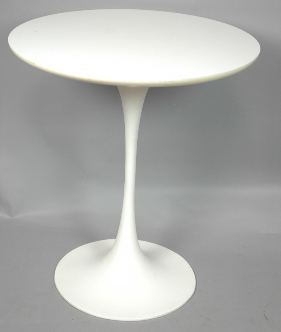 EERO SAARINEN style Tulip Side Table. White Base.: EERO SAARINEN style Tulip Side Table. White Base. White Laminate top.-- Dimensions: H: 20 inches: W: 17.5 inches: D: 17.5 inches ---