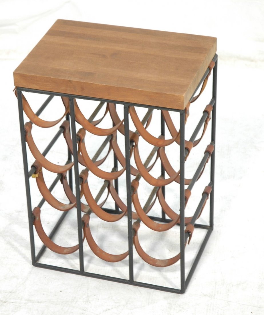 ARTHUR UMANOFF Iron Wood Leather Wine Rack.: ARTHUR UMANOFF Iron Wood Leather Wine Rack.-- Dimensions: H: 19.5 inches: W: 14 inches: D: 10 inches ---