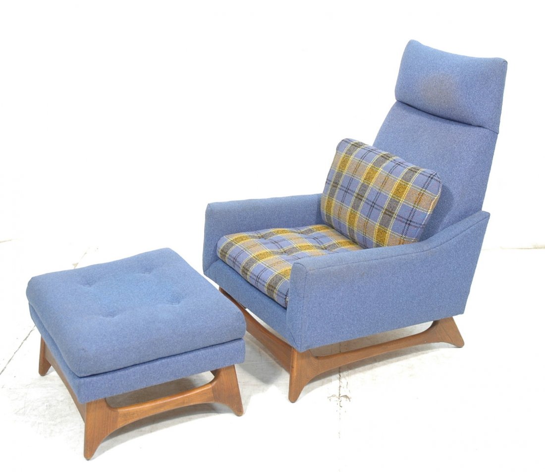Tall Back Adrian Pearsall Lounge Chair and Ottoma: Tall Back Adrian Pearsall Lounge Chair and Ottoman. American modern walnut Base. -- Dimensions: H: 42.5 inches: W: 29.5 inches: D: 35.5 inches ---