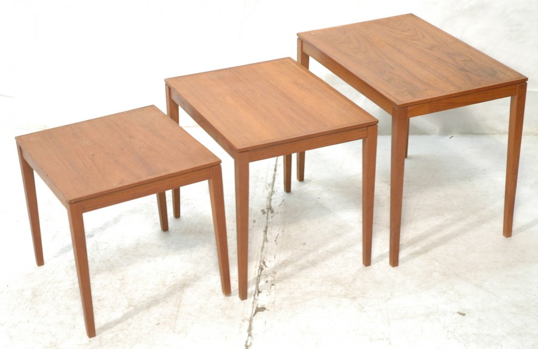 Bent Silberg Nesting Tables. Danish Modern. Taper: Bent Silberg Nesting Tables. Danish Modern. Tapered square legs.-- Dimensions: H: 19.5 inches: W: 23.75 inches: D: 15.75 inches ---