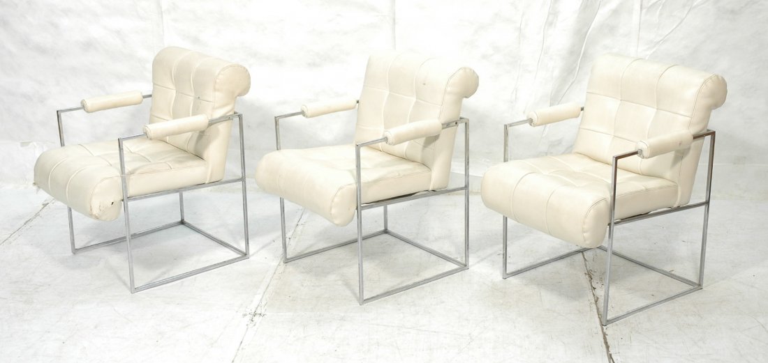 3 Milo Baughman Arm Chairs. Square tubular frames: 3 Milo Baughman Arm Chairs. Square tubular frames. -- Dimensions: H: 32 inches: W: 23 inches: D: 30 inches ---