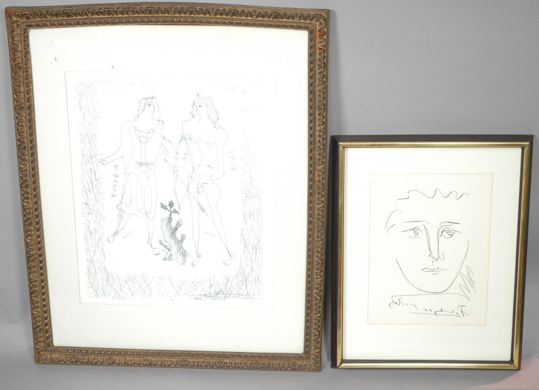 2pc Prints. PABLO PICASSO Print "Poor Robie". GEO: 2pc Prints. PABLO PICASSO Print "Poor Robie". GEORGES BRAQUE Engraving "Eros & Eurybia" Both from the Collector's Guild with attached labels. -- Dimensions: Image Size: H: 14.5 inches: W: 11.5 inches 