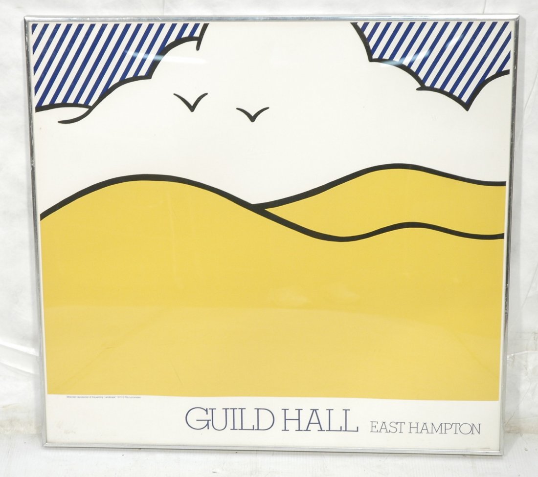 ROY LICHTENSTEIN Guild Hall Exhibition Poster. Si: ROY LICHTENSTEIN Guild Hall Exhibition Poster. Silkscreen Reproduction of Painting "Landscape". -- Dimensions: H: 32 inches: W: 33.5 inches ---