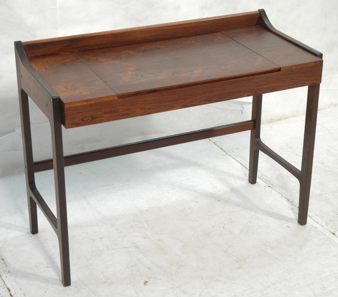Danish Modern Rosewood Pop Up Vanity. Interior wi: Danish Modern Rosewood Pop Up Vanity. Interior with compartments. -- Dimensions: H: 30 inches: W: 39.5 inches: D: 18.5 inches ---