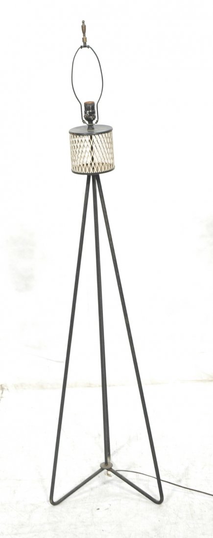 Modernist Tripod Hairpin Iron Floor Lamp. JEAN RO: Modernist Tripod Hairpin Iron Floor Lamp. JEAN ROYERE inspired. Mesh cylinder accent. -- Dimensions: H: 62 inches: W: 15 inches ---
