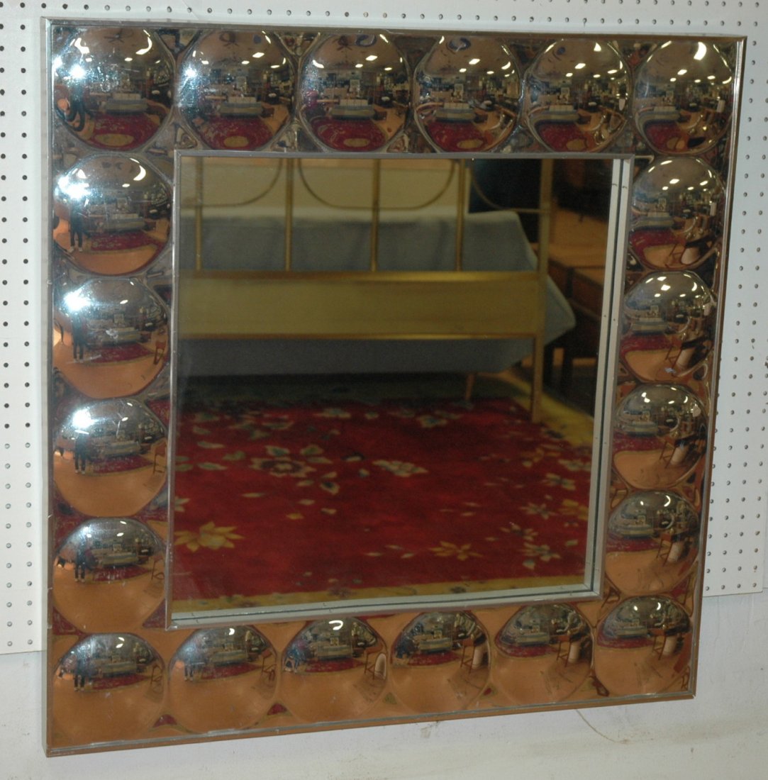 70's style Op Art Framed Wall Mirror. Plastic Mir: 70's style Op Art Framed Wall Mirror. Plastic Mirrored bubble frame with glass mirror center. TURNER Manufacturing label on reverse.-- Dimensions: H: 36.25 inches: W: 36.25 inches ---