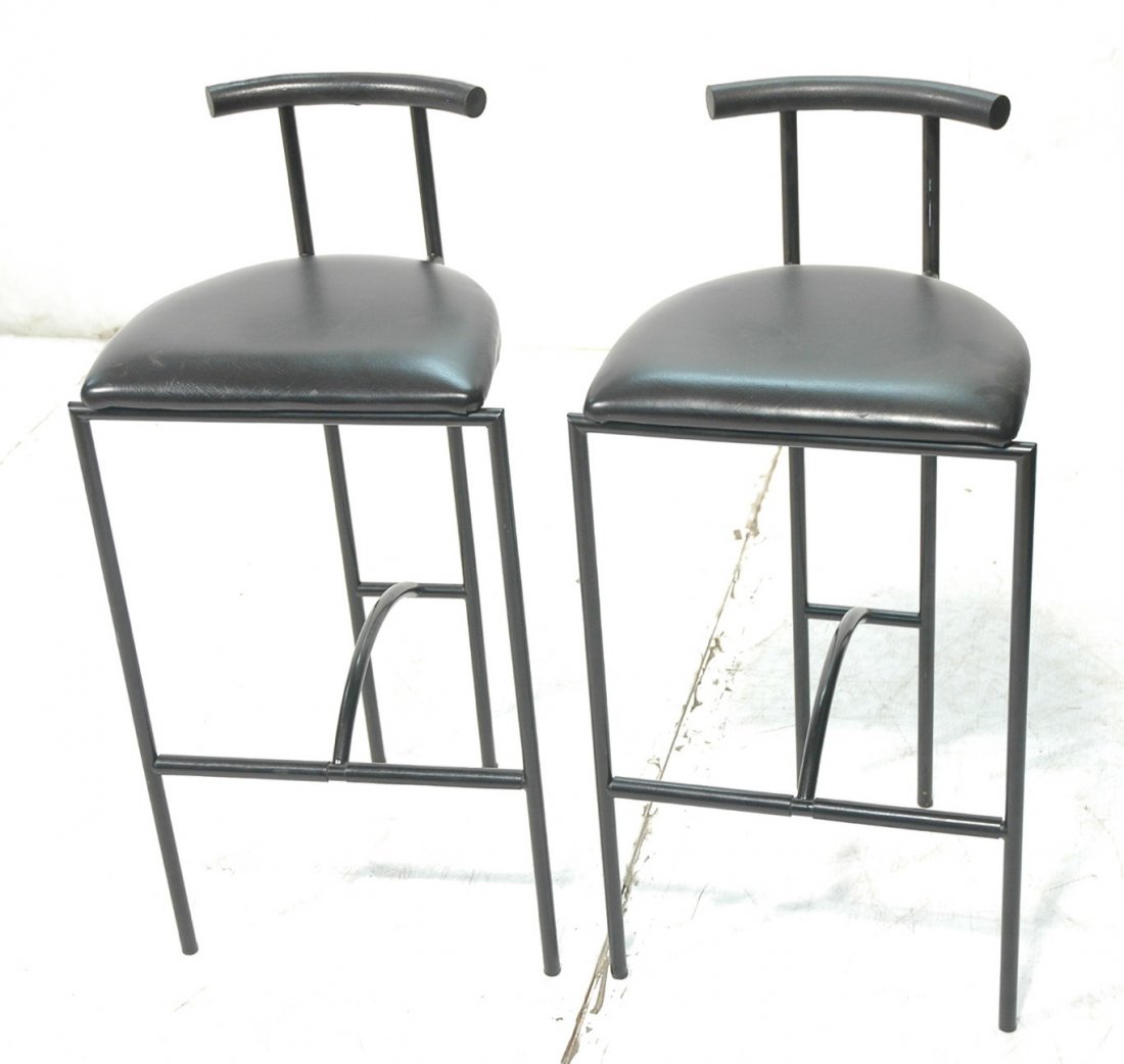 Pr BIEFFEPLKAST Italian Bar Stools. Black Tubular: Pr BIEFFEPLKAST Italian Bar Stools. Black Tubular frames. Rubberized back rest. Marked.-- Dimensions: H: 35 inches: W: 17 inches: D: 17 inches ---
