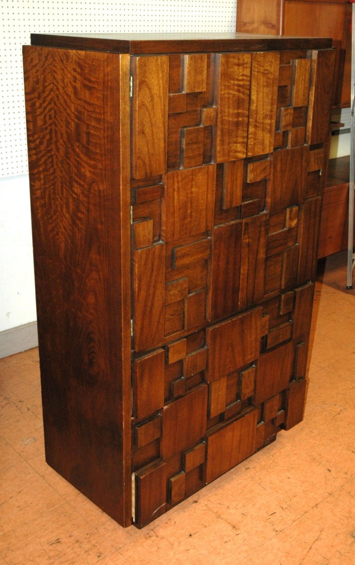 LANE Brutalist Tall Wardrobe Chest Dresser. Paul: LANE Brutalist Tall Wardrobe Chest Dresser. Paul Evans style block front. American Modern. -- Dimensions: H: 64 inches: W: 38 inches: D: 19 inches ---