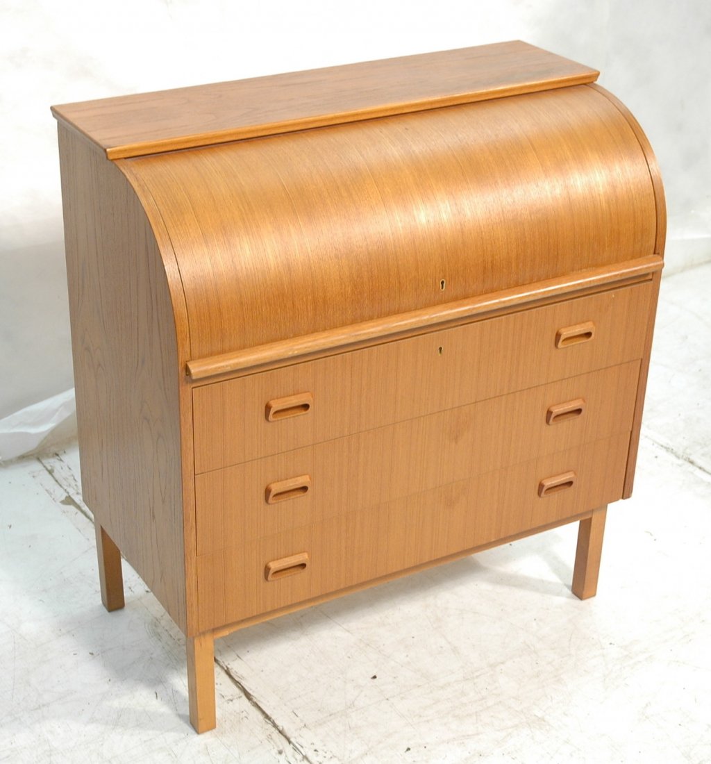 Danish Modern Teak Roll Top Desk. Cylinder Roll.: Danish Modern Teak Roll Top Desk. Cylinder Roll.-- Dimensions: H: 38 inches: W: 35 inches: D: 19 inches ---