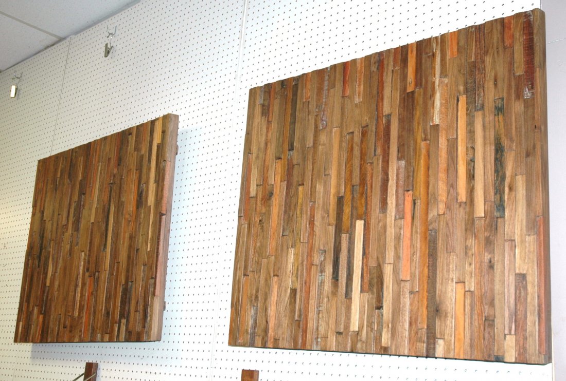 Pr Square Decorative Wood Wall Panels Plaques. LA: Pr Square Decorative Wood Wall Panels Plaques. LAFER style. Multi level multi color wood.-- Dimensions: H: 31 inches: W: 36.5 inches ---