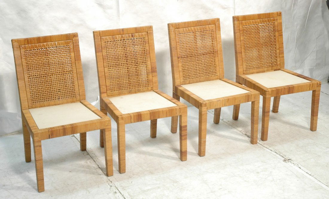 Set 4 California Modern Caned Dining Chairs. Wrap: Set 4 California Modern Caned Dining Chairs. Wrapped cane front & back. -- Dimensions: H: 34.5 inches: W: 19.5 inches: D: 20 inches ---