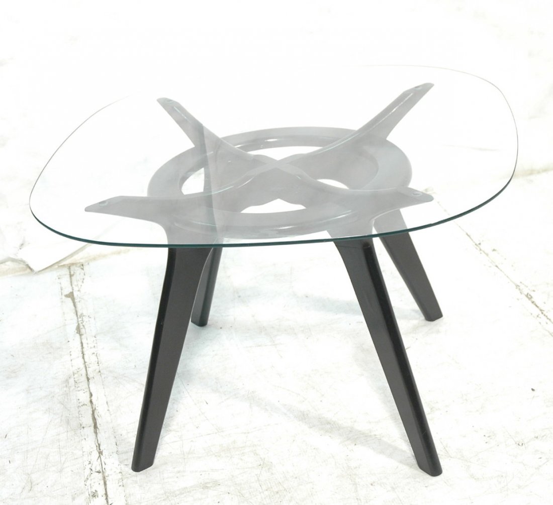 ADRIAN PEARSALL Dining Table. Black Ebonized Base: ADRIAN PEARSALL Dining Table. Black Ebonized Base. Glass top. Unmarked. -- Dimensions: H: 26.5 inches: W: 42 inches: D: 42 inches ---