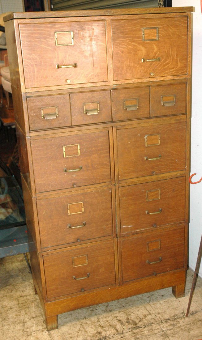 Vintage Industrial Steel Filing Cabinet. Eight La: Vintage Industrial Steel Filing Cabinet. Eight Large Drawers. Four small drawers. Faux oak grain painting. FRANK WOLF. -- Dimensions: H: 69 inches: W: 35.5 inches: D: 19 inches ---