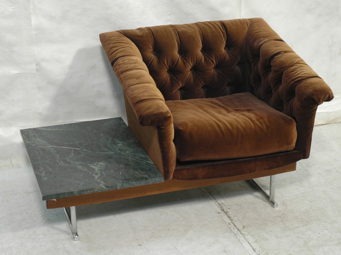 Milo Baughman Attribution Chrome Lounge Chair. Ch: Milo Baughman Attribution Chrome Lounge Chair. Chrome & wood base. Green marble.-- Dimensions: H: 27.5 inches: D: 42 inches ---