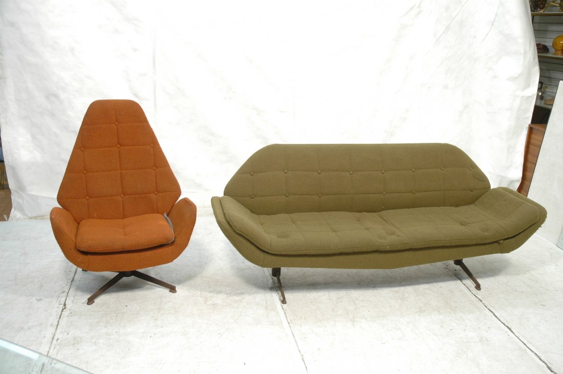 Modernist Living Room Set. Couch & Tall Back Loun: Modernist Living Room Set. Couch & Tall Back Lounge Chair. Gondola shape. -- Dimensions: H: 31.5 inches: D: 28 inches: L: 83 inches ---