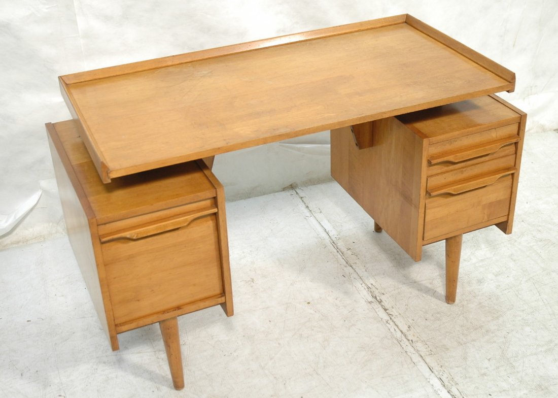 Modernist Maple Desk. Edmund Spence style. Floati: Modernist Maple Desk. Edmund Spence style. Floating top above drawers. -- Dimensions: H: 30.25 inches: W: 38 inches: D: 22 inches ---