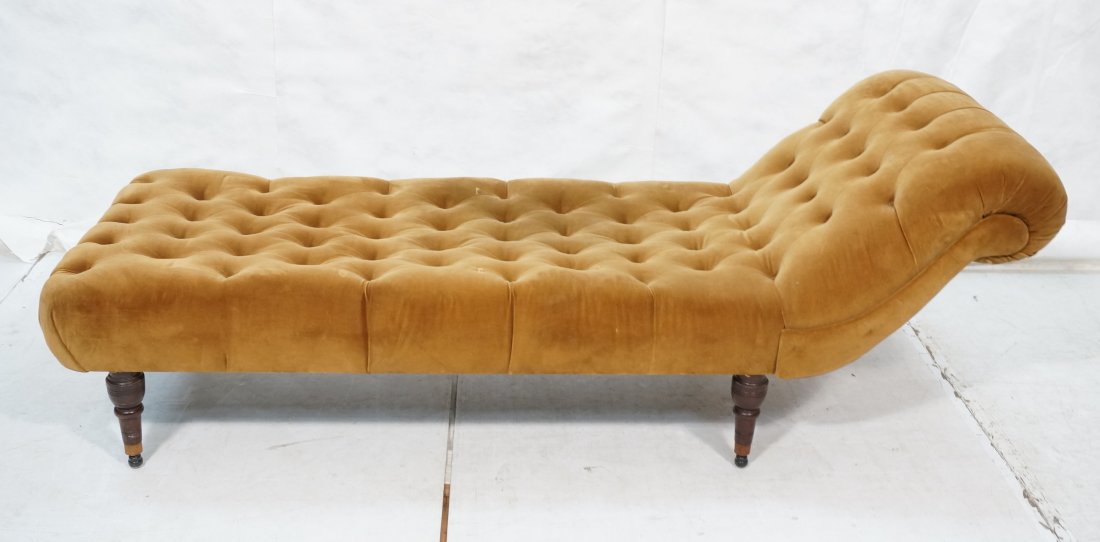 Tufted Velvet Fainting Couch Chaise Lounge. Turne: Tufted Velvet Fainting Couch Chaise Lounge. Turned legs.-- Dimensions: H: 28 inches: W: 29.5 inches: D: 80 inches: L: inches ---