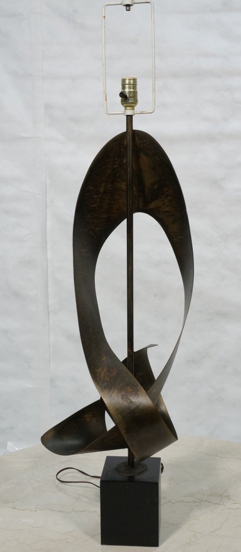 HARRY BALMER style Steel Industrial Lamp. Twiste: HARRY BALMER style Steel Industrial Lamp. Twisted steel form on metal base. -- Dimensions: H: 44.5 inches: W: 11.5 inches: D: 9.5 inches ---