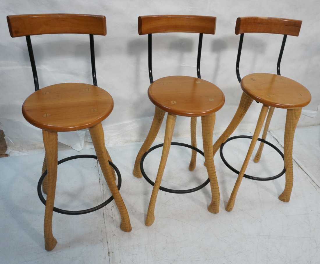 Set 3 BRAD SMITH Axe Handle Bar Stools.