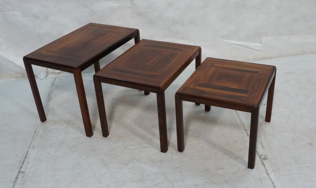 Set Rosewood Nesting Tables. VEJLE STOLE-og MOBEL: Set Rosewood Nesting Tables. VEJLE STOLE-og MOBELFABRIK a/s. Three nesting tables. -- Dimensions: H: 17.5 inches: W: 24 inches: D: 15.5 inches ---