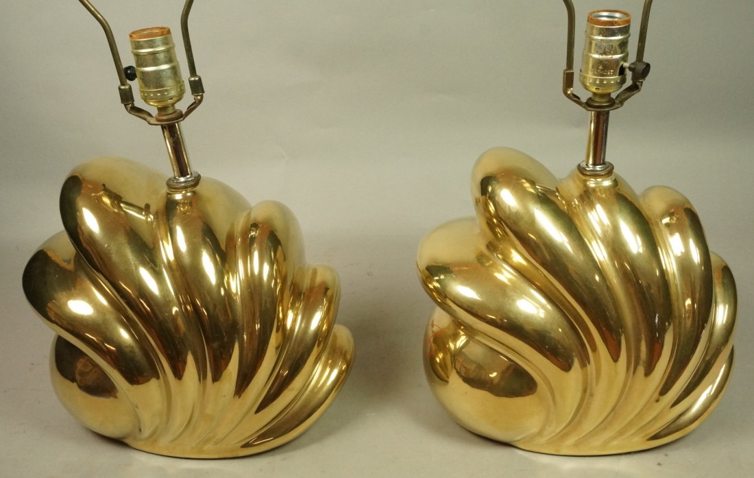 Pair Decorator Brass Shell Lamps.: Pair Decorator Brass Shell Lamps.-- Dimensions: H: 22.25 inches: W: 12 inches: D: 7.25 inches ---