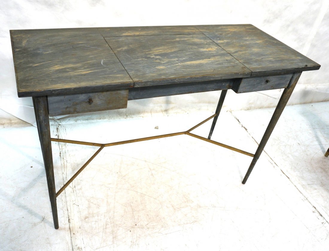 PAUL McCOBB Vanity. Repainted American Modern Van: PAUL McCOBB Vanity. Repainted American Modern Vanity. Flip up Mirror. Thin flat brass stretcher. Elegant tapered legs.-- Dimensions: H: 28 inches: W: 44 inches: D: 18 inches ---
