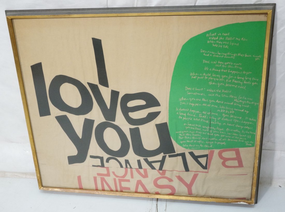 Sister Mary Corita KENT Silkscreen Print. "I Love: Sister Mary Corita KENT Silkscreen Print. "I Love You" Graphic Silkscreen. American artist-- Dimensions: Image Size: H: 29.5 inches: W: 35.5 inches ---