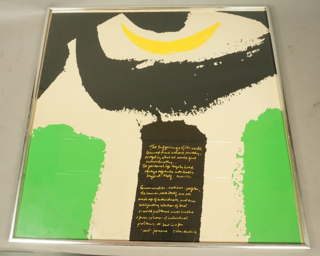 Sister Mary Corita Kent Print. Graphic Print with: Sister Mary Corita Kent Print. Graphic Print with Quote. Black, Green & Yellow. Pencil signed Corita-- Dimensions: Image Size: H: 22.75 inches: W: 22.5 inches ---