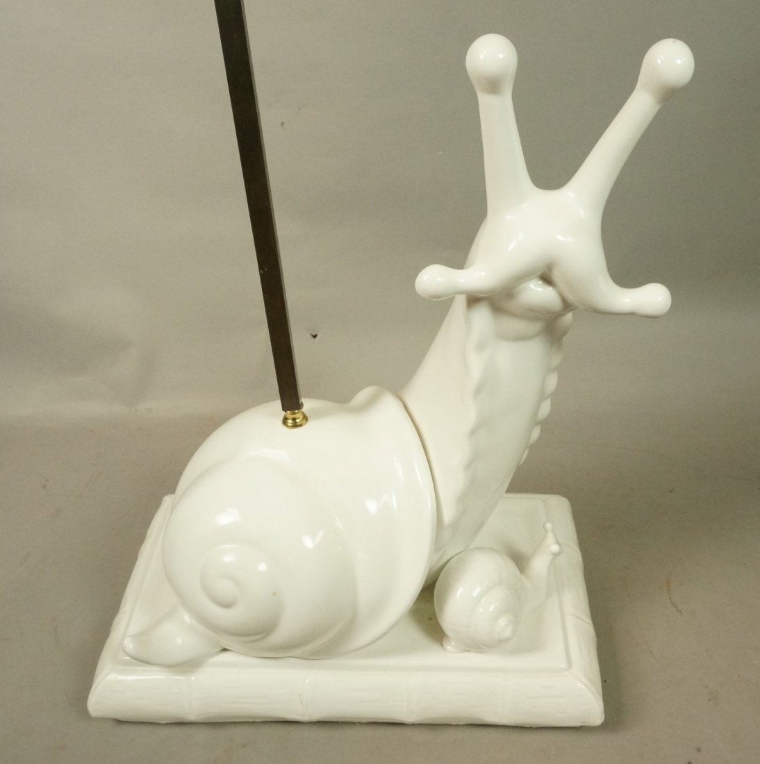 Figural Italian Pottery Snail Lamp. Large Snail w: Figural Italian Pottery Snail Lamp. Large Snail with Baby. Pottery Shell Finial-- Dimensions: H: 28.5 inches: W: 13 inches: D: 9 inches ---