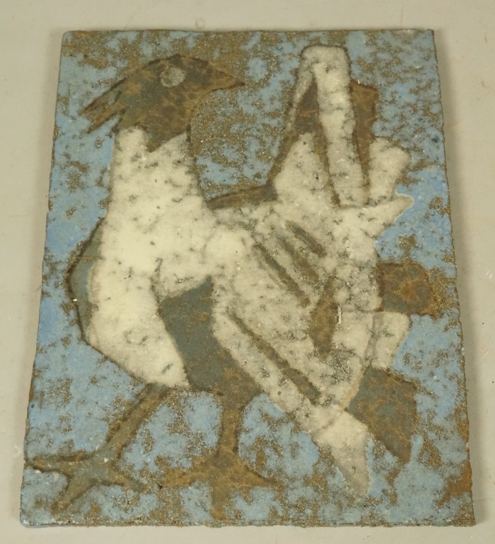 DARGER Pottery Plaque with glazed chicken design.: DARGER Pottery Plaque with glazed chicken design. Signed. -- Dimensions: H: 13 inches: W: 10 inches ---
