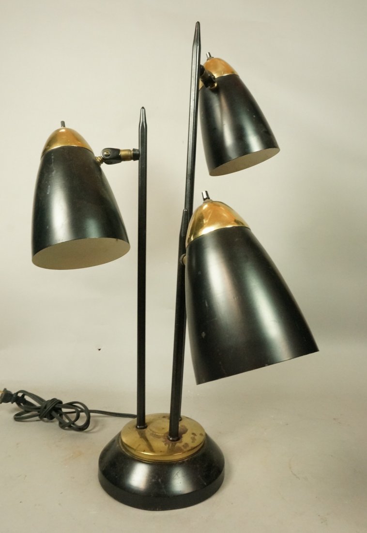 70's Modern Black Metal & Brass 3 Shade Desk Lamp: 70's Modern Black Metal & Brass 3 Shade Desk Lamp. -- Dimensions: H: 26 inches: W: 13 inches: D: 14 inches ---