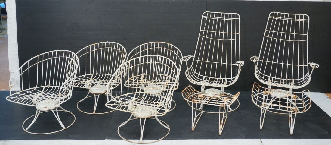 8pc Homecrest White Iron Outdoor Patio Chair Set: 8pc Homecrest White Iron Outdoor Patio Chair Set 2 High Back Chairs. 4 Low Barrel Back Chairs. 2 Footstools Ottomans. All Chairs Have Spring Bases.-- Dimensions: H: 43 inches: W: 28.25 inches: D: 25.5