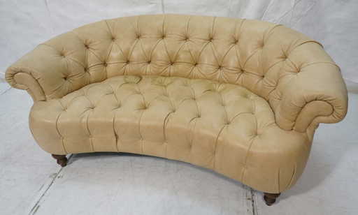 Beige Leather Curved Back Chesterfield Sofa Couch