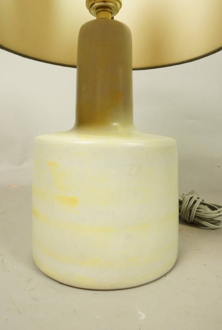 MARTZ Pottery Table Lamp. Gray with yellow streak: MARTZ Pottery Table Lamp. Gray with yellow streak glaze. Marshall Studios paper label. Marked Martz. -- Dimensions: H: 15.5 inches: W: 10 inches ---