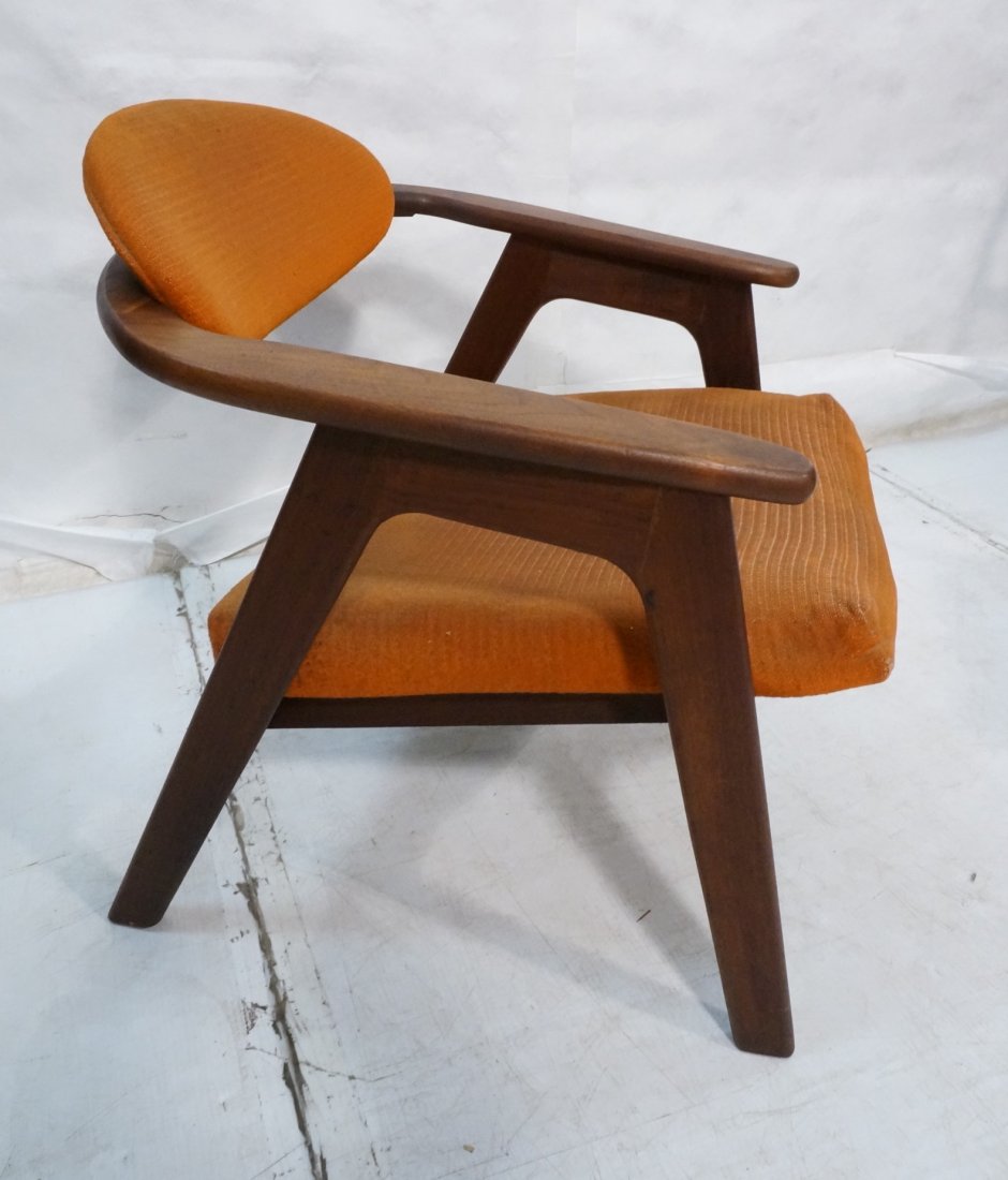 ADRIAN PEARSALL Craft Assoc Lounge Chair. 916-CC: ADRIAN PEARSALL Craft Assoc Lounge Chair. 916-CC Captain's Chair. Barrel Back Walnut American Modern lounge chair. Orange fabric. Marked.-- Dimensions: H: 28 inches: W: 27.5 inches: D: 27 inches ---