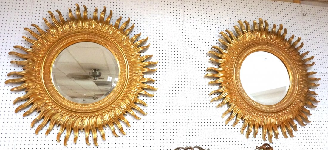 Pr LaBarge Sunburst Gilt Wall Mirrors. Beveled Mi: Pr LaBarge Sunburst Gilt Wall Mirrors. Beveled Mirror. Marked.-- Dimensions: H: 45 inches ---