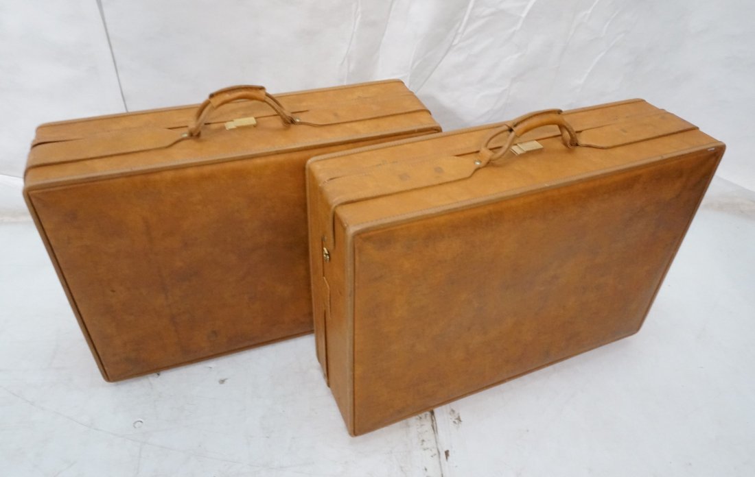 Pr Leather Vintage Suitcases. HARTMANN Luggage. O: Pr Leather Vintage Suitcases. HARTMANN Luggage. One has wheels.-- Dimensions: H: 21 inches: W: 30 inches: D: 9 inches ---