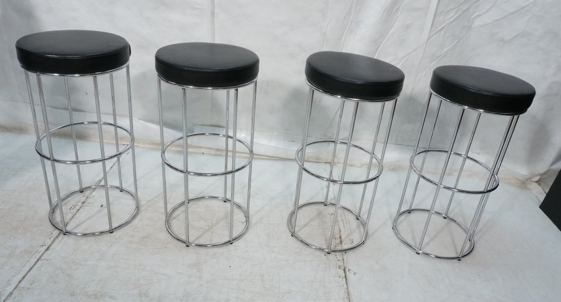 Set 4 Thin Chrome Rod Bar Stools. Black cushion t: Set 4 Thin Chrome Rod Bar Stools. Black cushion tops. -- Dimensions: H: 31.5 inches: W: 15.25 inches ---