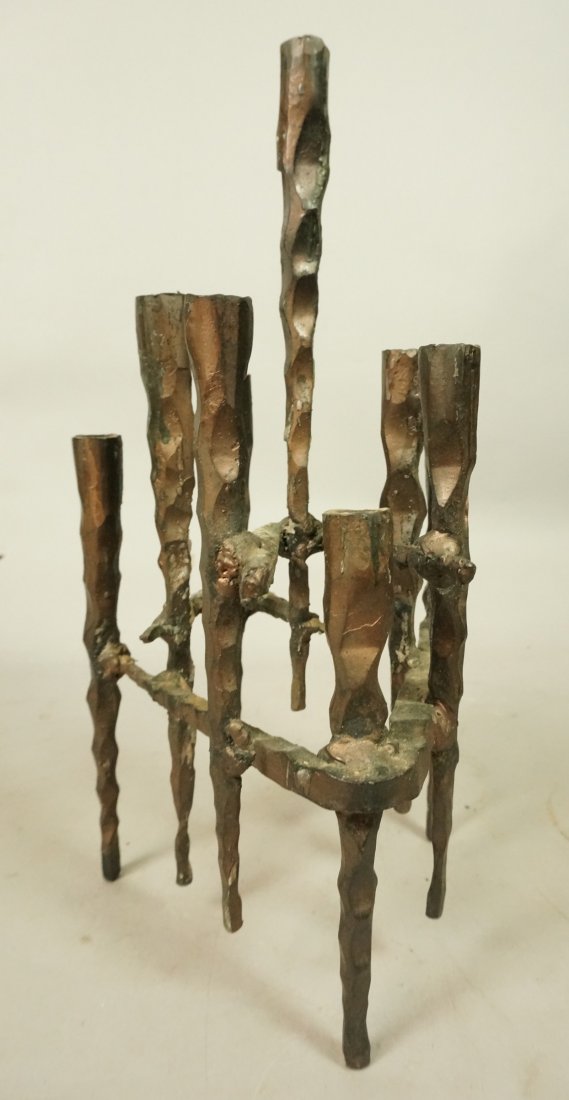 Brutalist DAVID PALUMBO Iron Candlesticks Menorah: Brutalist DAVID PALUMBO Iron Candlesticks Menorah. Not signed.-- Dimensions: H: 13.5 inches: W: 7 inches: D: 7 inches ---