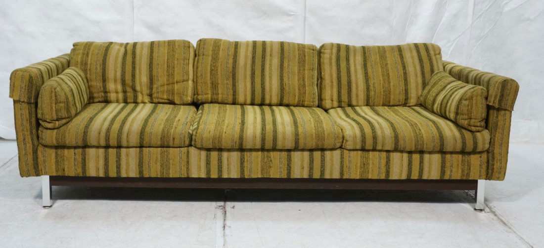 SELIG Vista Long Sofa Couch. Striped Fabric Uphol: SELIG Vista Long Sofa Couch. Striped Fabric Upholstery. Aluminum & Wood Base. Label.-- Dimensions: H: 24.75 inches: W: 85.5 inches: D: 35 inches ---