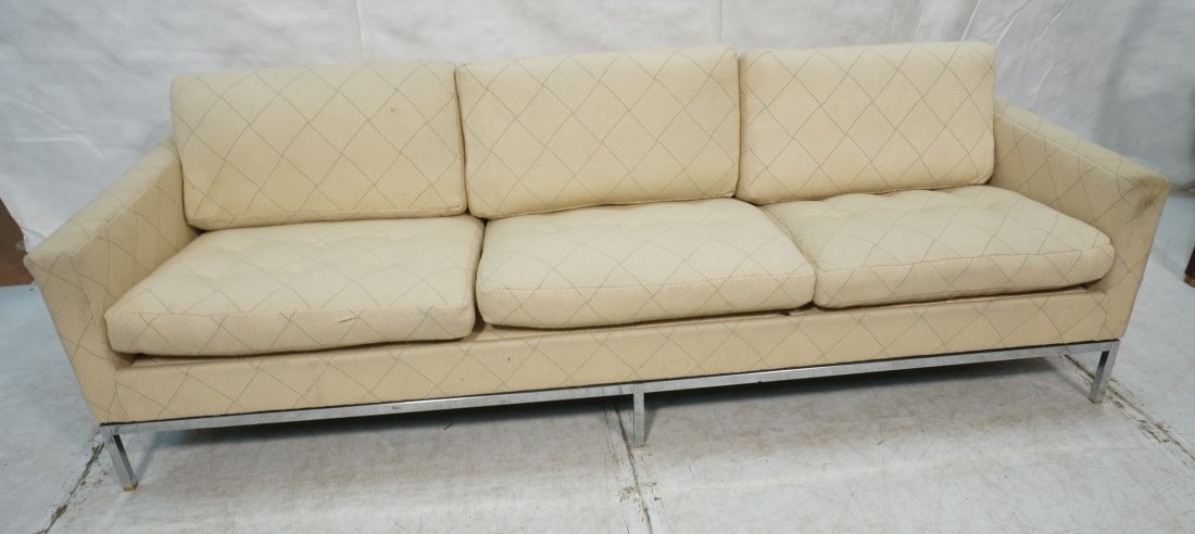 FLORENCE KNOLL Sofa Couch. Chromed Steel Base. Di: FLORENCE KNOLL Sofa Couch. Chromed Steel Base. Diagonal tweed upholstery. Marked.-- Dimensions: H: 22.5 inches: D: 31.5 inches: L: 91 inches ---