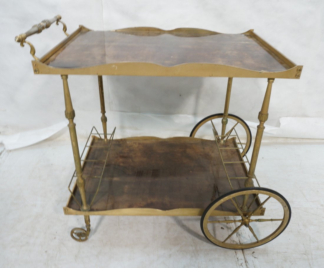 ALDO TURA Milano Italia Lacquered Goatskin Bar Ca: ALDO TURA Milano Italia Lacquered Goatskin Bar Cart. Metal trim, handle and gallery. Two tier. Paper label. -- Dimensions: H: 30.75 inches: W: 31 inches: D: 20 inches ---
