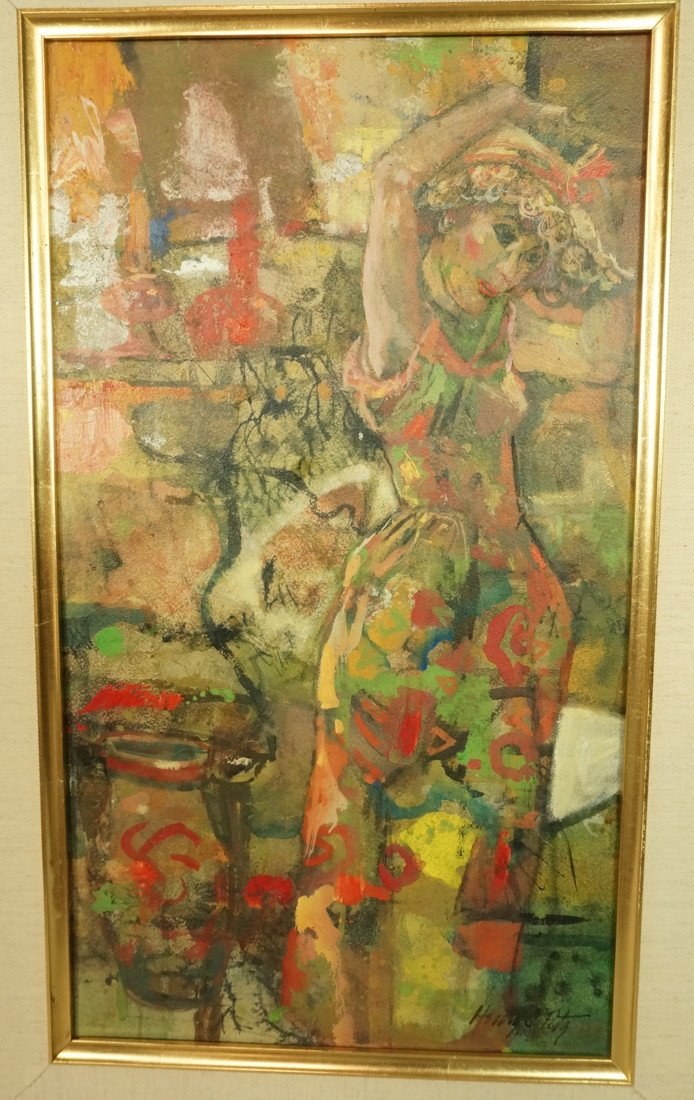 HENRY C. PITZ Oil Painting on Board Abstract Woman: HENRY C. PITZ Oil Painting on Board Abstract Woman. "Attic Plunder". Signed.-- Dimensions: Image Size: H: 19 inches: W: 11 inches ---