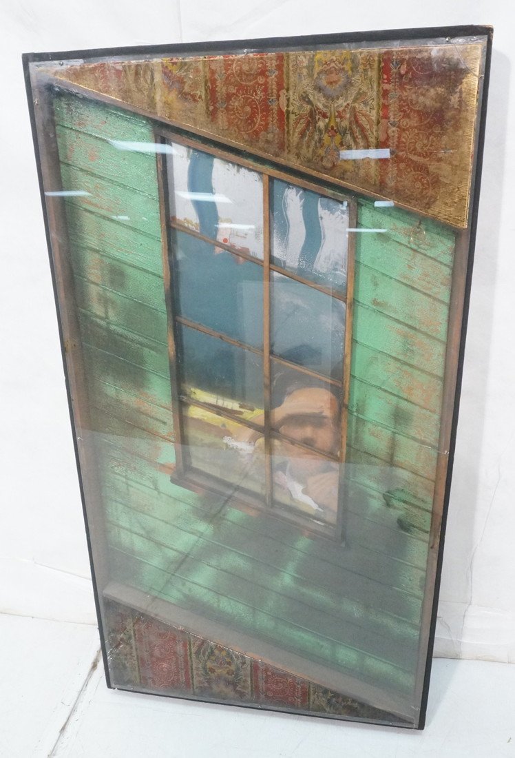 JEROME PAUL WITKIN Oil Painting Assemblage Collage 1967: JEROME PAUL WITKIN Oil Painting Assemblage. Collage Painting of Man at Window. "Turner's Last Hour". Signed & dated 1967-- Dimensions: Image Size: H: 46 inches: W: 25.5 inches: D: 3.75 inches ---